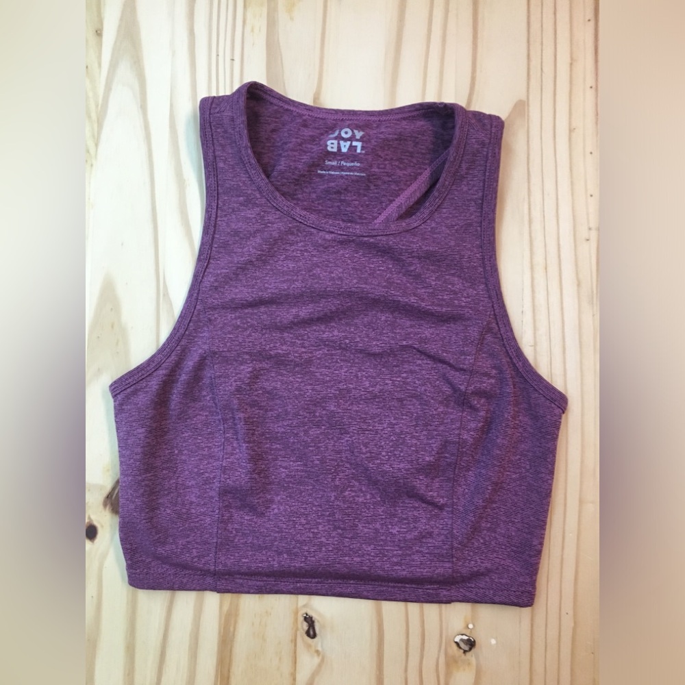 Women's Plum Heather Crop Tank Top Joy Lab  S Purple Sports Bra Open Cross Back
